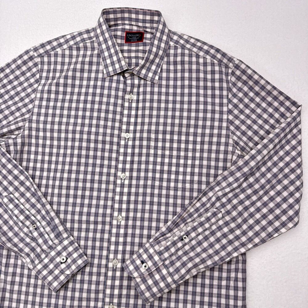 UNTUCKit Button Up Shirt Mens Size Large Slim Fit Gray Pink Checks Wrinkle Free